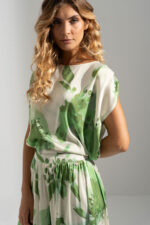 BLUSA VERDE ESTAMPADA COM MANGA FLUIDA FERRACHE
