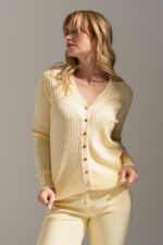 CARDIGAN DE MALHA AMARELO CANELADA FERRACHE
