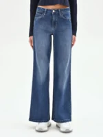 CALÇA DE GANGA WIDE LEG AZUL COM LAVAGEM SUAVE RINASCIMENTO