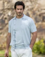 CAMISEIRO TRICOT COM TRANÇAS AZUL CLARO  ZOLF