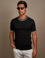 T-SHIRT TRICOT BICOLOR PRETO ZOLF
