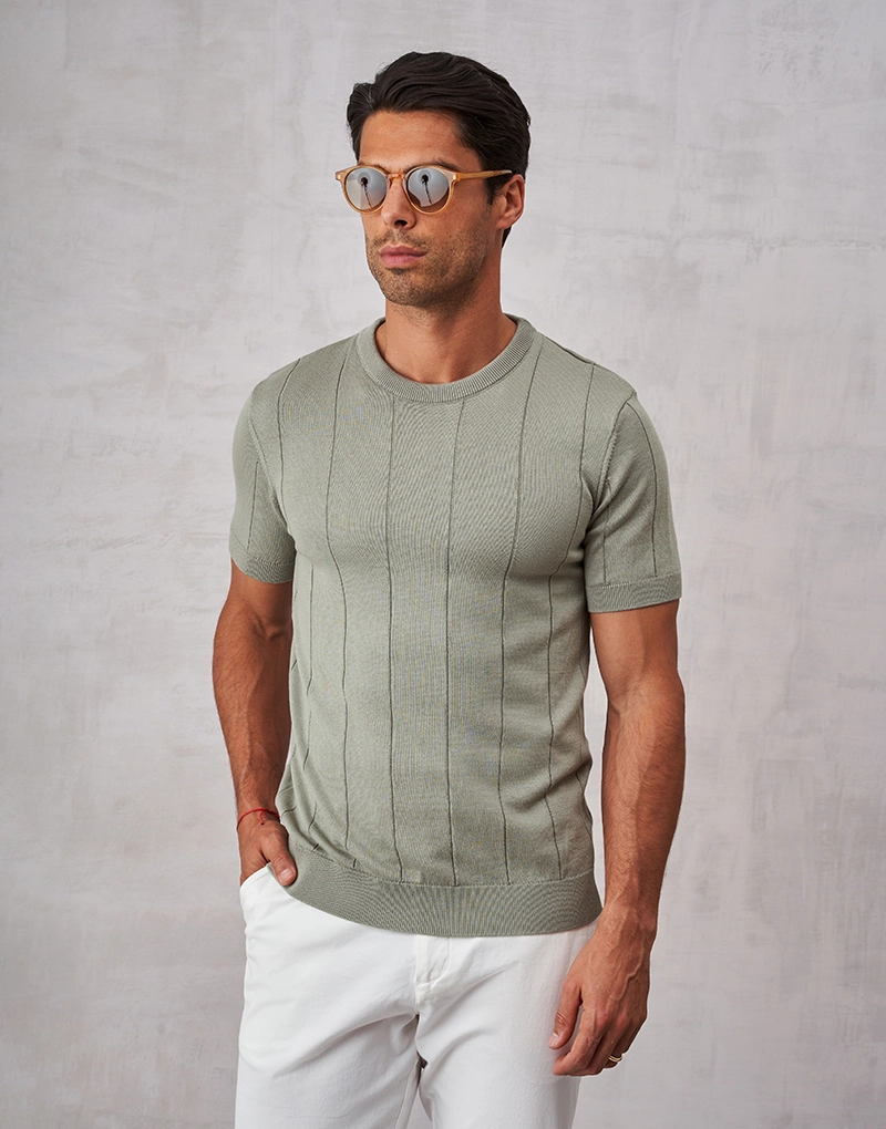 262503005_T-shirt-Tricot-Falso-Liso_Verde-Seco_1 T-SHIRT TRICOT FALSO LISO VERDE SECO ZOLF - Image 1