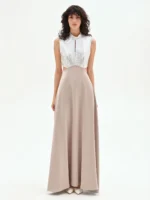 VESTIDO COMPRIDO TAUPE COM CORPO BRILHANTE RINASCIMENTO