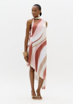 VESTIDO ROSA E CAMEL ACETINADO FLUIDO LANÇA PERFUME