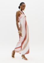 VESTIDO ROSA E CAMEL ACETINADO COM DETALHE DOURADO LANÇA PERFUME - Image 2