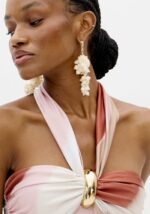 VESTIDO ROSA E CAMEL ACETINADO COM DETALHE DOURADO LANÇA PERFUME - Image 5