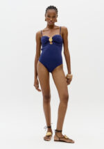 FATO DE BANHO AZUL COM CONCHA DOURADA LANÇA PERFUME