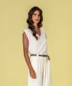 BLUSA CRU FLUIDA COM DECOTE EM V RUGA - Image 2