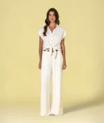 CALÇA CRU FLUIDA COM CINTO RUGA