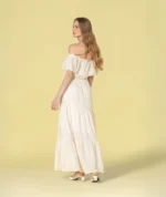 VESTIDO COMPRIDO CRU COM BORDADO INGLÊS RUGA - Image 2