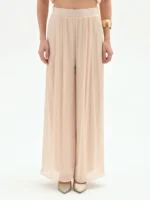 CALÇA PLISSADA ACETINADA BEGE COM CINTURA ELÁSTICA RINASCIMENTO - Image 3