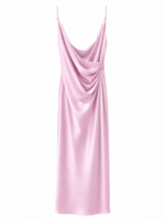 VESTIDO COMPRIDO ROSA ACETINADO COM DRAPEADO IMPERIAL
