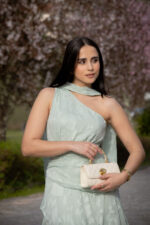 VESTIDO VERDE ÁGUA ASSIMÉTRICO COM FOLHOS PONTO CHIC - Image 2