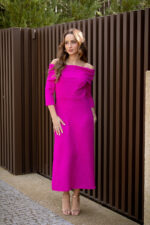 VESTIDO MIDI ROSA TEXTURADO CAI-CAI PONTO CHIC