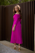 VESTIDO MIDI ROSA TEXTURADO CAI-CAI PONTO CHIC - Image 3