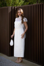 VESTIDO MIDI CRU COM SOBREPOSIÇÃO EM TULE BORDADO PONTO CHIC - Image 2