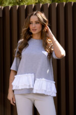 T-SHIRT CINZA COM FOLHOS DIXIE