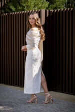 VESTIDO CRU TEXTURADO COM LENÇO ASSIMÉTRICO PONTO CHIC - Image 5