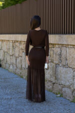 VESTIDO CASTANHO COM DETALHE DE TULE E CINTO IMPERIAL - Image 5