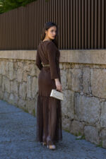 VESTIDO CASTANHO COM DETALHE DE TULE E CINTO IMPERIAL - Image 6