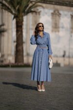 SAIA AZUL ÀS RISCAS COM CINTURA ELÁSTICA SAHOCO