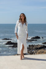 VESTIDO MIDI BRANCO DRAPEADO COM FRANZIDO PONTO CHIC - Image 2