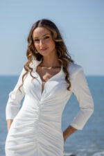 VESTIDO MIDI BRANCO DRAPEADO COM FRANZIDO PONTO CHIC - Image 3