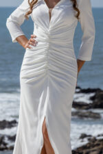 VESTIDO MIDI BRANCO DRAPEADO COM FRANZIDO PONTO CHIC - Image 7