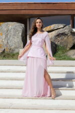 VESTIDO COMPRIDO ROSA COM PARTE SUPERIOR ESTRUTURADA PONTO CHIC
