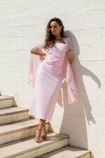 VESTIDO MIDI ROSA COM MANGA FLUIDA PONTO CHIC