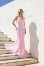 VESTIDO COMPRIDO ROSA RENDADO PONTO CHIC