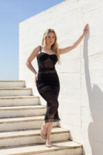 SAIA MIDI PRETA TRANSPARENTE DRAPEADA RINASCIMENTO