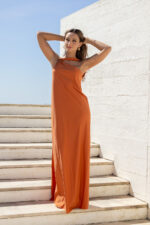 VESTIDO TERRACOTA FLUIDO COM DETALHE DOURADO LANÇA PERFUME - Image 3