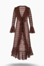 CASACO COMPRIDO RENDADO COM FOLHOS CASTANHO SAHOCO - Image 2