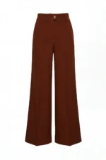 CALÇA CASTANHA WIDE LEG COM NERVURA FRONTAL SAHOCO