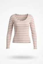 CAMISOLA DE MALHA CANELADA ÀS RISCAS ROSA SAHOCO - Image 2