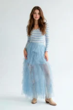 CAMISOLA DE MALHA CANELADA ÀS RISCAS AZUL SAHOCO - Image 2