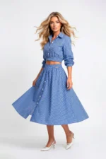 CAMISA AZUL ÀS RISCAS COM CINTURA FRANZIDA SAHOCO - Image 2