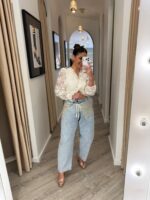 CALÇA DE GANGA COM DETALHE EM RENDA DIXIE