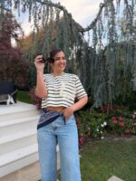 CALÇA DE GANGA DENIM ESCURO COM LENÇO NA CINTURA DIXIE - Image 2