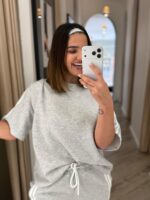 CONJUNTO CINZA COM SWEAT E CALÇA COM FAIXA LATERAL PONTO CHIC