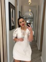 VESTIDO BEGE COM RENDA E MANGAS DRAPEADAS IMPERIAL - Image 4