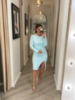 VESTIDO MIDI AZUL BEBE DRAPEADO COM MANGA COMPRIDA PONTO CHIC - Image 2