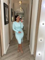 VESTIDO MIDI AZUL BEBE DRAPEADO COM MANGA COMPRIDA PONTO CHIC - Image 5