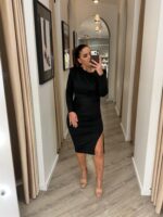 VESTIDO MIDI PRETO DRAPEADO COM MANGA COMPRIDA PONTO CHIC - Image 4