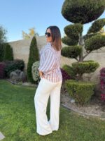 CAMISA AZUL COM RISCA CASTANHA E MANGA ABALONADA PONTO CHIC - Image 4