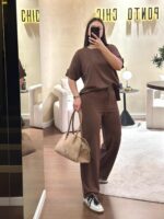 CONJUNTO CASTANHO EM MALHA COM SWEATSHIRT E CALÇA PONTO CHIC