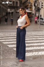 CALÇA GANGA ESCURA WIDE LEG COM CINTO MISS YOU