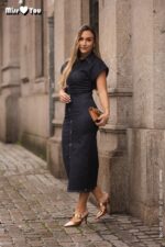 VESTIDO CAMISEIRO EM GANGA ESCURA COM FRANZIDO MISS YOU - Image 5