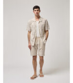 CAMISA EM MALHA CROCHET BEGE E BRANCO COM PADRÃO GEOMÉTRICO GIANNI LUPO - Image 2